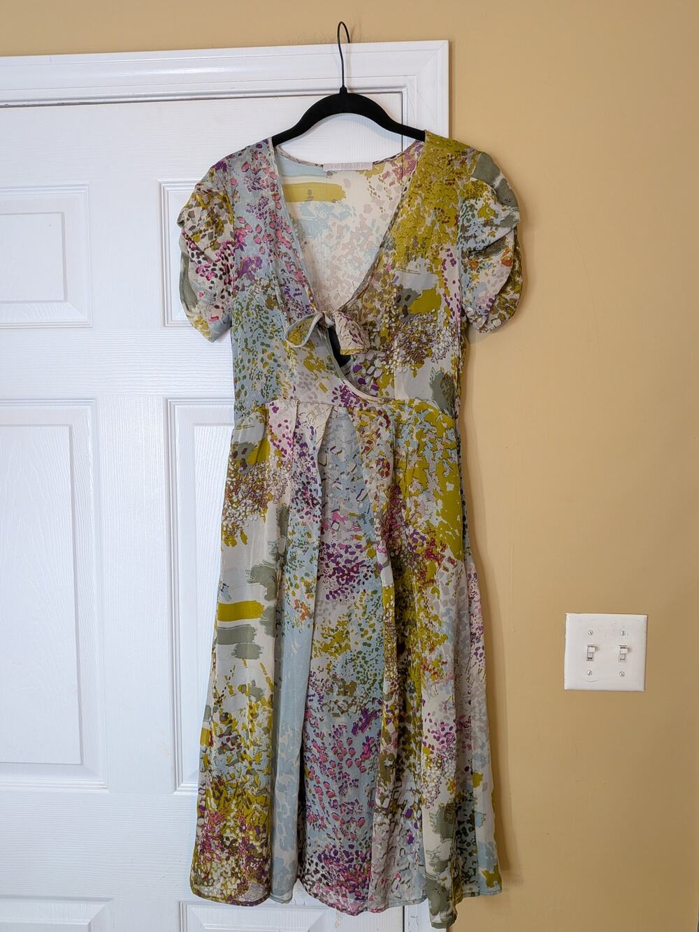 Kate Sylvester 100% Silk Abstract Floral Tie-Front Midi Dress Size Small Luxury